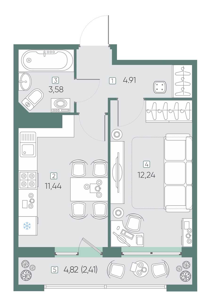 Однокомнатная квартира в : площадь 34.42 м2 , этаж: 22 – купить в Санкт-Петербурге